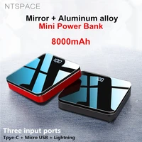 8000mah uv mirror aluminium alloy portable mini power bank 2 1a fast charging dual usb mini powerbank quick charging treasure