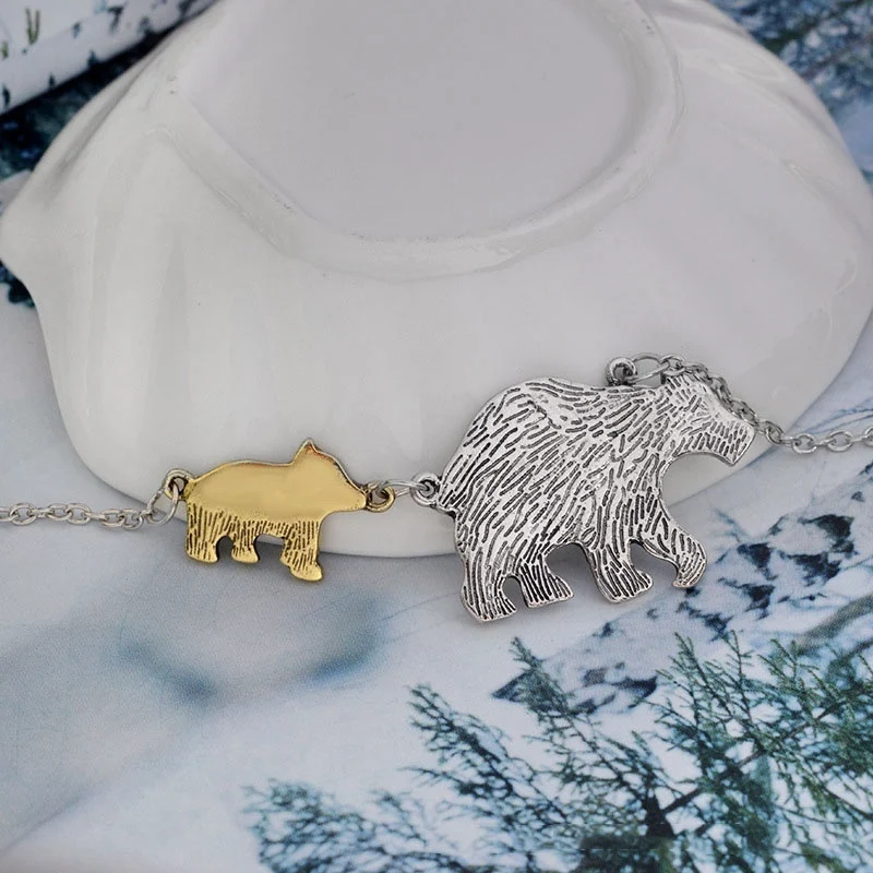 Золото серебро мама медведь и Cub животное любовь яростно защитный Шарм ожерелье