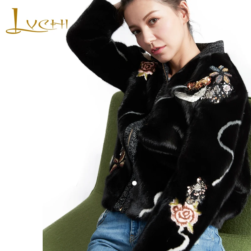 Куртка LVCHI 2019 женская зимняя шикарная короткая норковая куртка для тяжелой