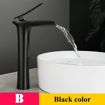 Black color high Ванная комната латунный кран для раковины хромированный белый кран повышенный белый запеченный с золотой отделкой горячей холодной воды смеситель AL7133 - Цвет: Black color high