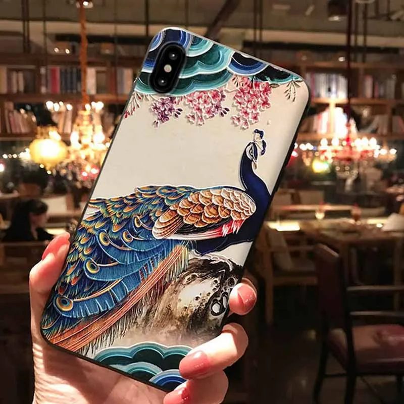 JIBAN ретро павлин тиснением Краски Матовый телефон случае для samsung S10 S9plus Note9 S8plus