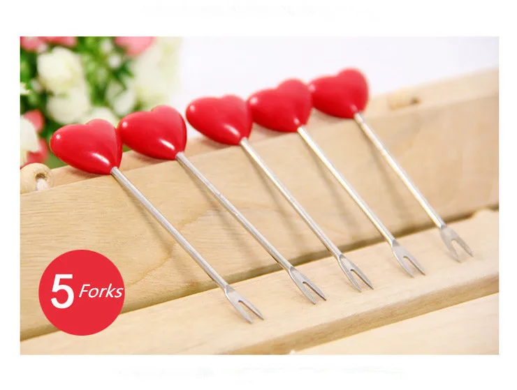 5 шт. вилки и держатели новинка вилка из нержавеющей стали с красным сердцем для