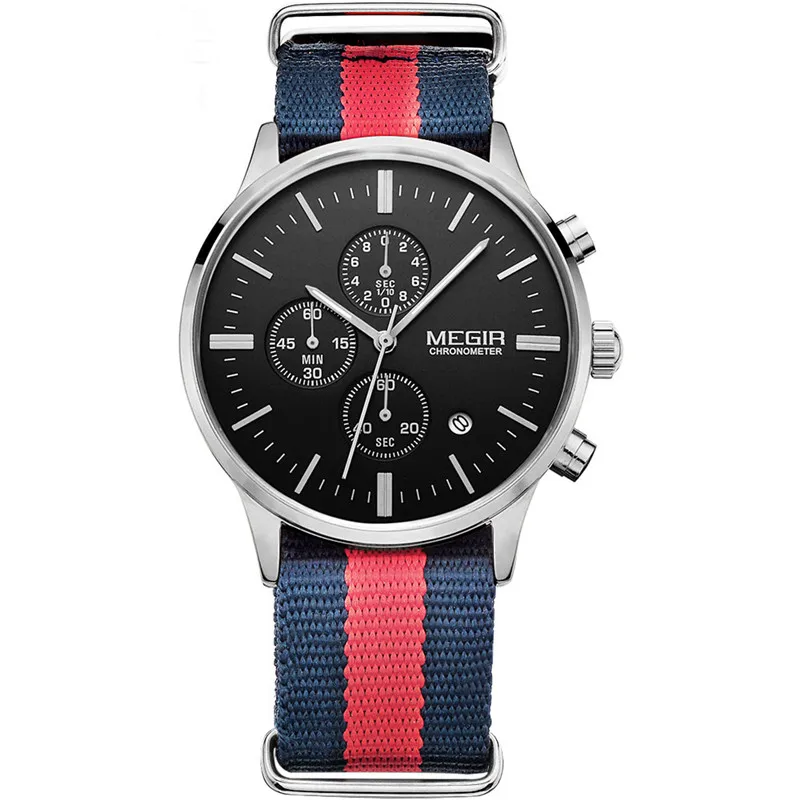 Мужские наручные часы MEGIR Классические кварцевые Хронометр в стиле милитари