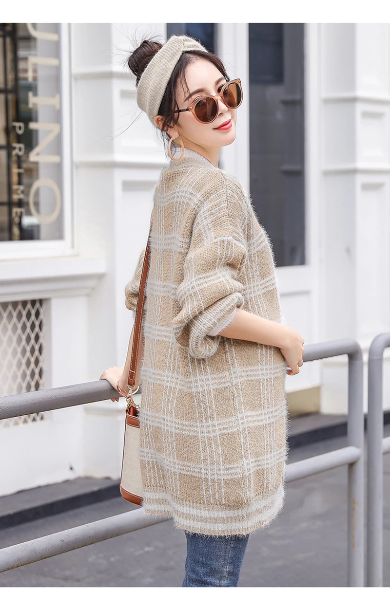 Одежда для беременных Новинка Осень зима 2018 плотный вязаный свитер в клетку