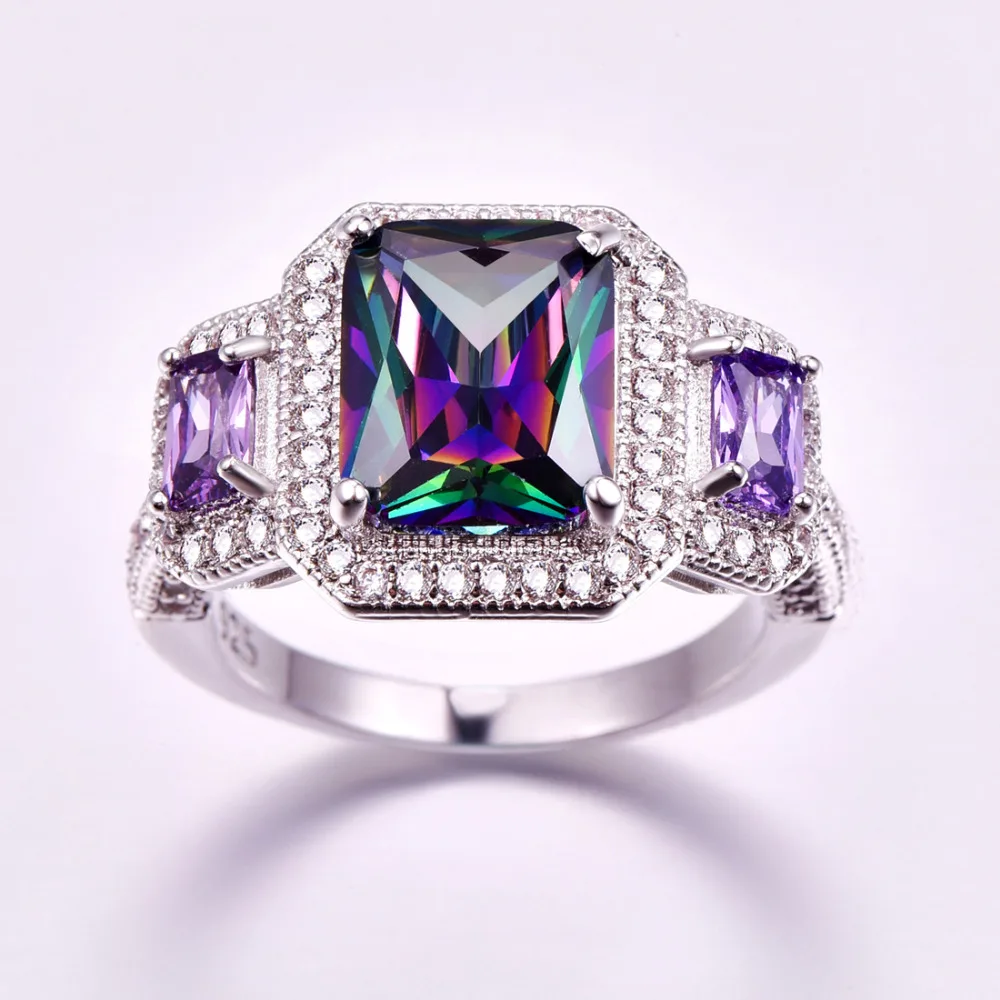 lingmei New Arrival Big Multi Royal Blue Purple White CZ Silver ColorSize 6-9 Fashion Elegent Women Jewelry Wholesale | Украшения и