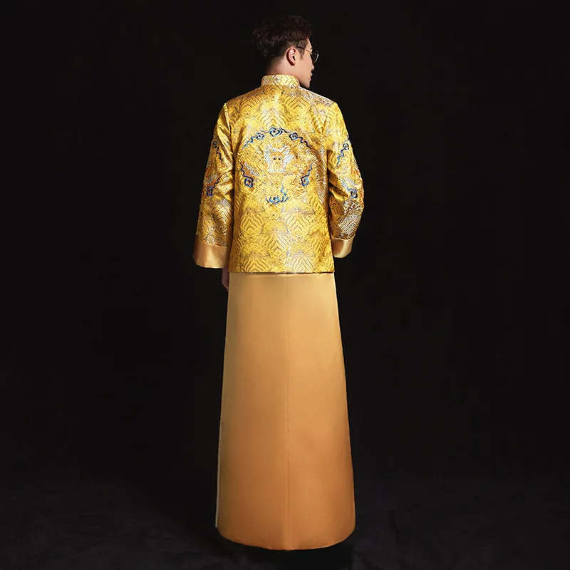 Новое поступление мужской золотой костюм в китайском стиле платье для жениха - Фото №1