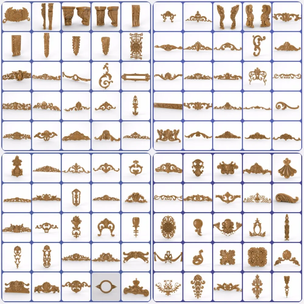 

100 pieces 3d STL Furniture Decor Decoration Collection for CNC Router Engraver Machine Relief Artcam