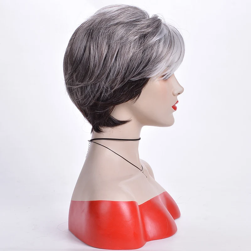 MSI wigs женский парик 2 тона серый белый Омбре синтетические Короткие слоистые Вьющиеся Волосы пышные челки термостойкие