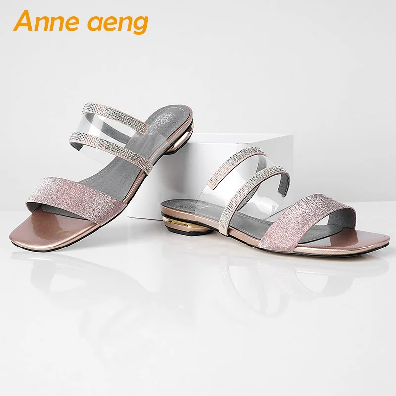 Женские шлепанцы на низком квадратном каблуке повседневные розовые Шлепанцы из