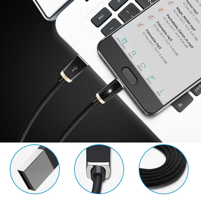 TeckNet Светодиодная лампа Micro USB кабель для Android Xiaomi Samsung планшет с нейлоновой