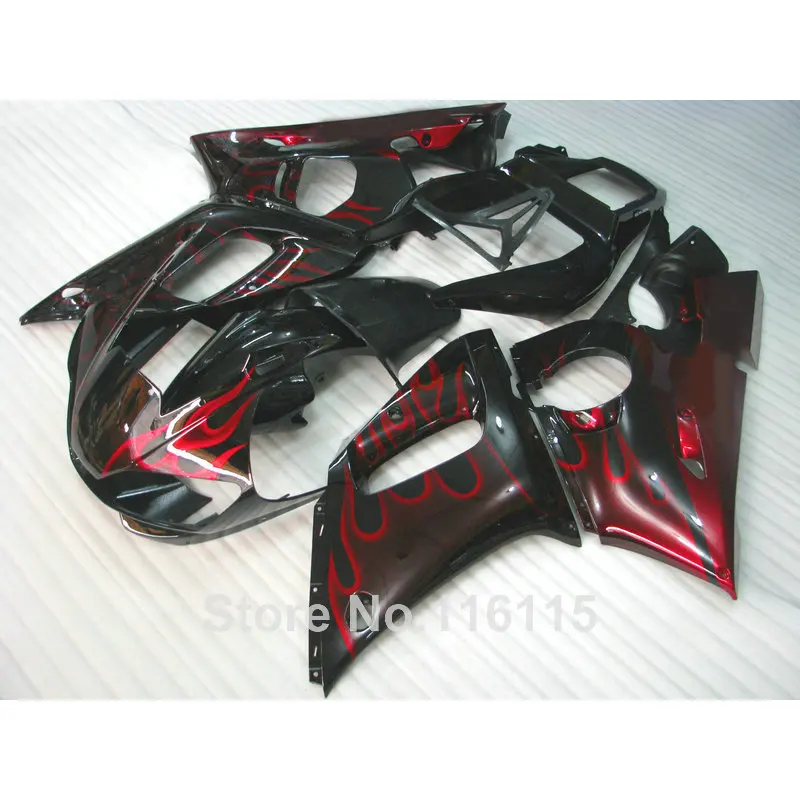 High quality ABS fairing kit for YAMAHA R6 1998 1999 2000 2001 2002 YZF 98-02 red flames in black fairings set #3212 | Автомобили и