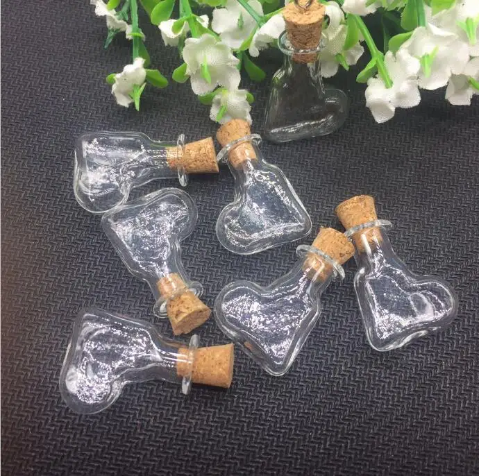 100sets/lot handmade Glass Hanging HEARTvial cork Lampwork pendant charm 2ml box tiny Perfume essential oil Bottle Findings | Украшения и