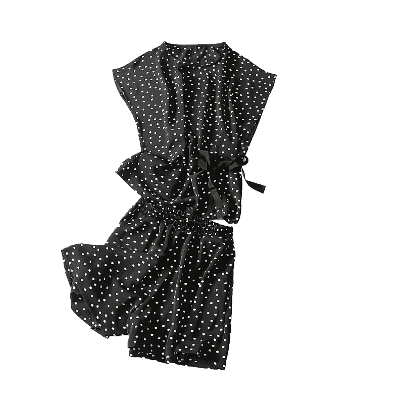 2019 Time-limited Polyester New Summer Short Sleeve Casual Pullover O-neck Batwing Elastic Waist Polka Dot Shorts Women Set | Женская