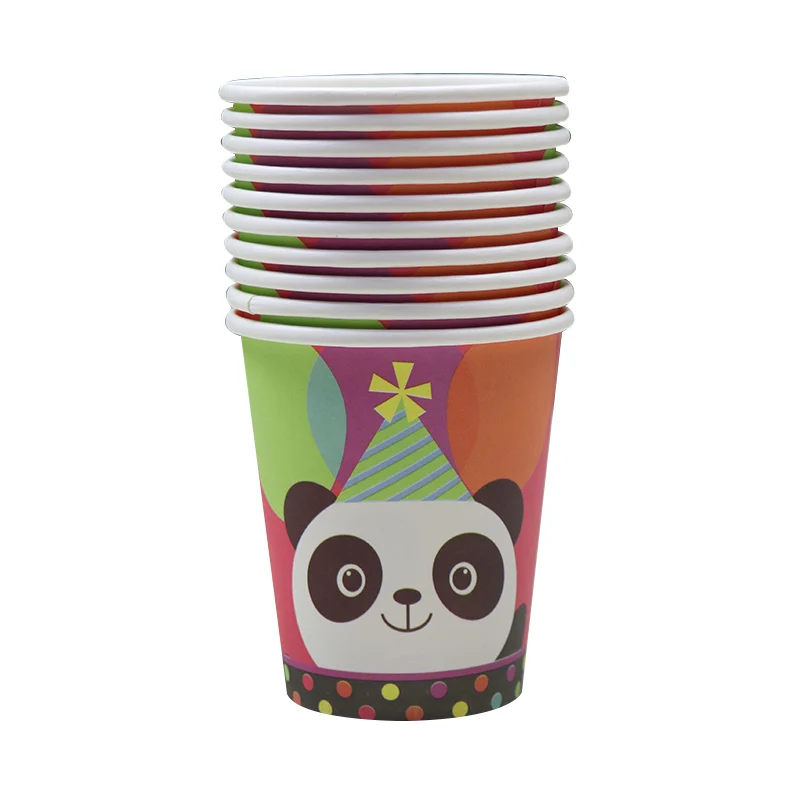 Cups -10pcs Мультфильм Милая панда пластиковая тарелка Кубок флаг баннер попкорн коробка вечерние украшения для детей день рождения украшения поставки - Цвет: Cups -10pcs
