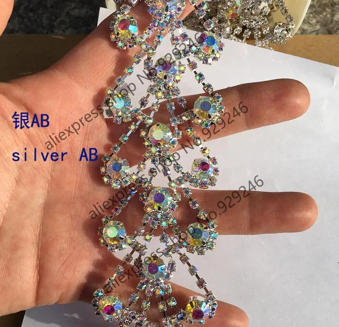 silver AB 1 ярд/упаковка необычная Свадебная кристальная металлическая цепочка Великолепная 4,4 см ширина AB Стразы отделка двора модная одежда декоративная фурнитура - Цвет: silver AB