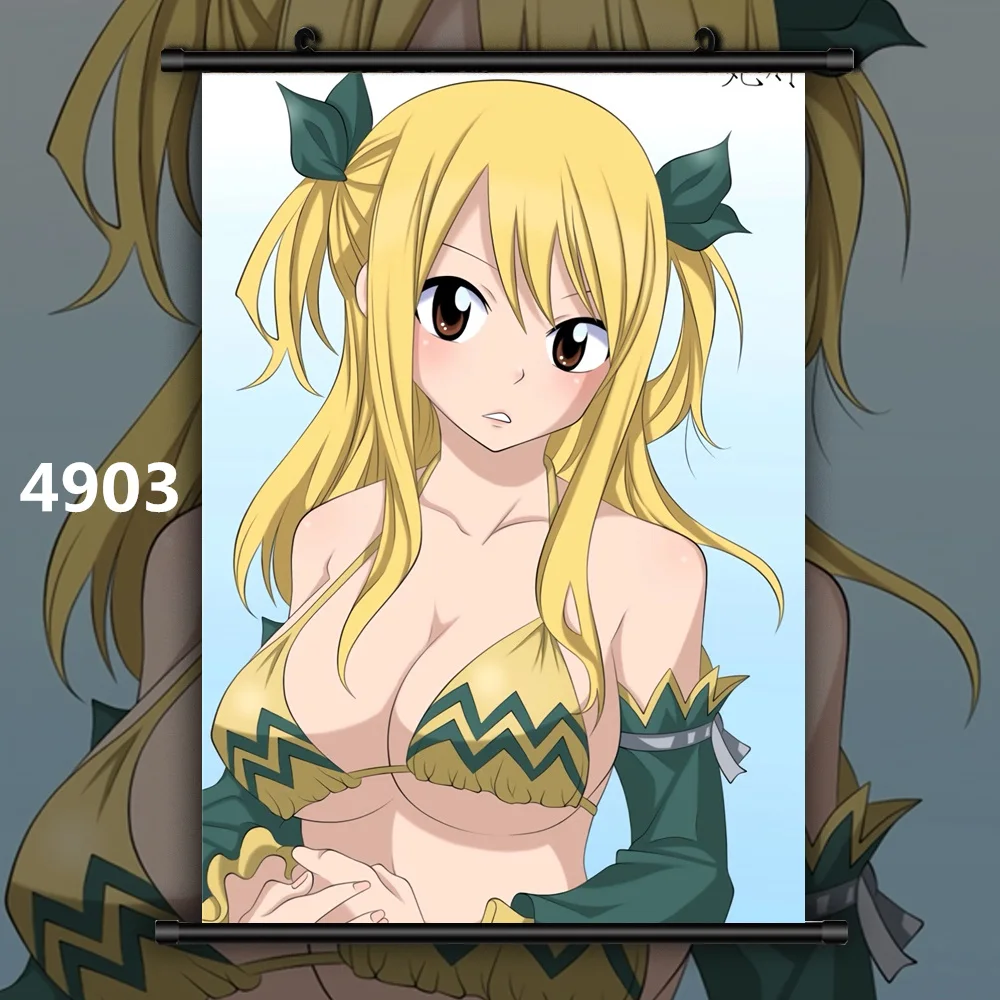 4903 Сказочный хвост Mirajane Erza Lucy Juvia Аниме Манга настенный плакат свиток B - Цвет: 4903