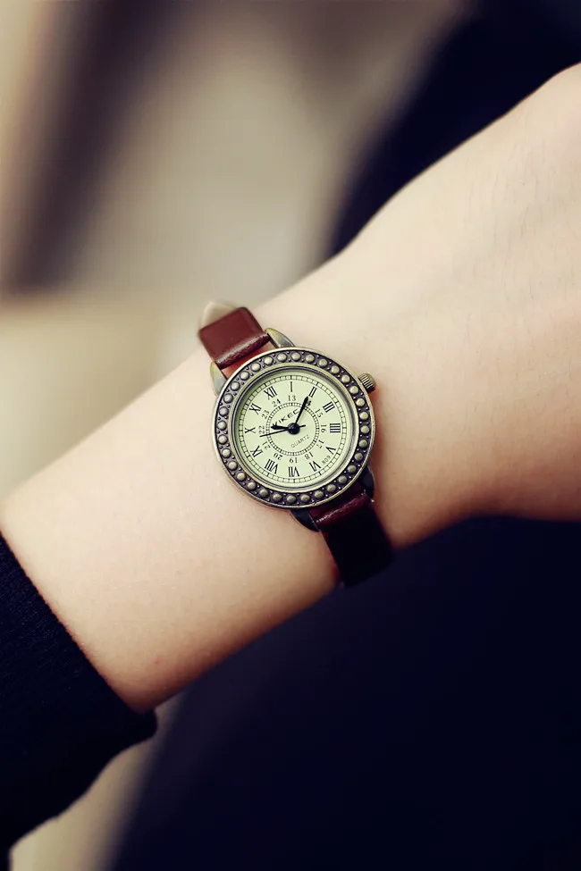 Часы женские винтажные с римским циферблатом кварцевые ремешком|Женские