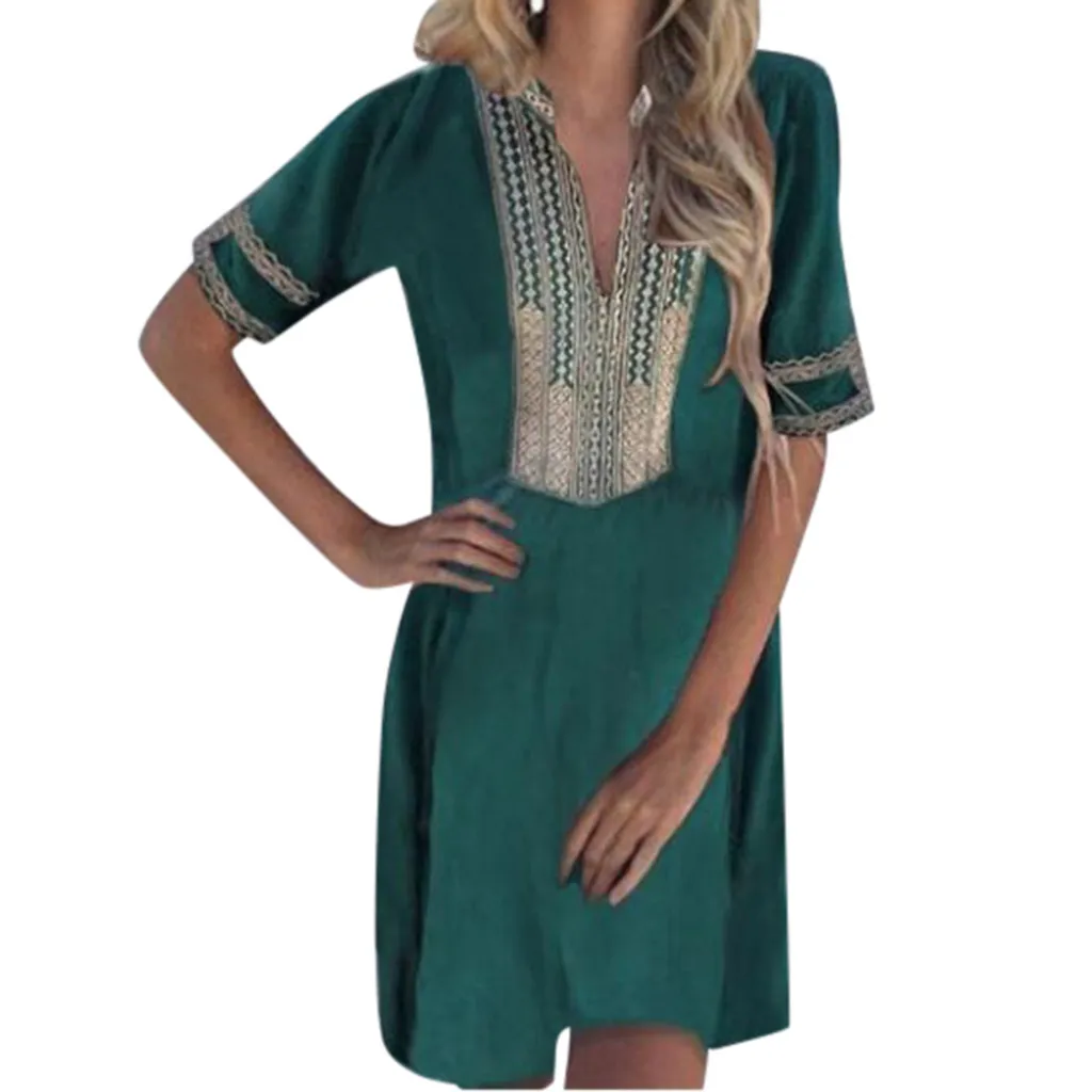 Женские С v образным вырезом с коротким рукавом народные на заказ печатные мини