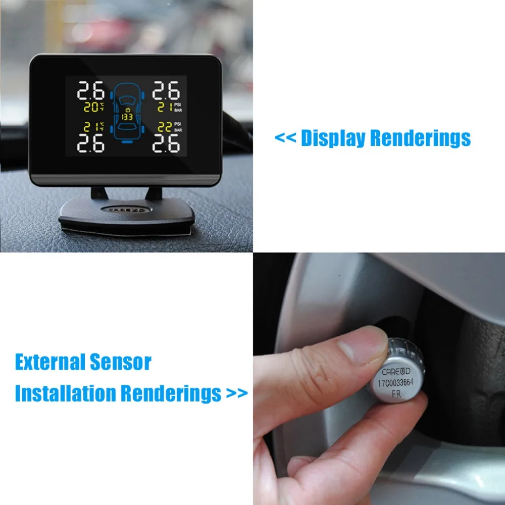 Careud автомобильный Tpms 2 Usb порта для смартфона беспроводной монитор давления в шинах Система сигнализации с 4 датчиками