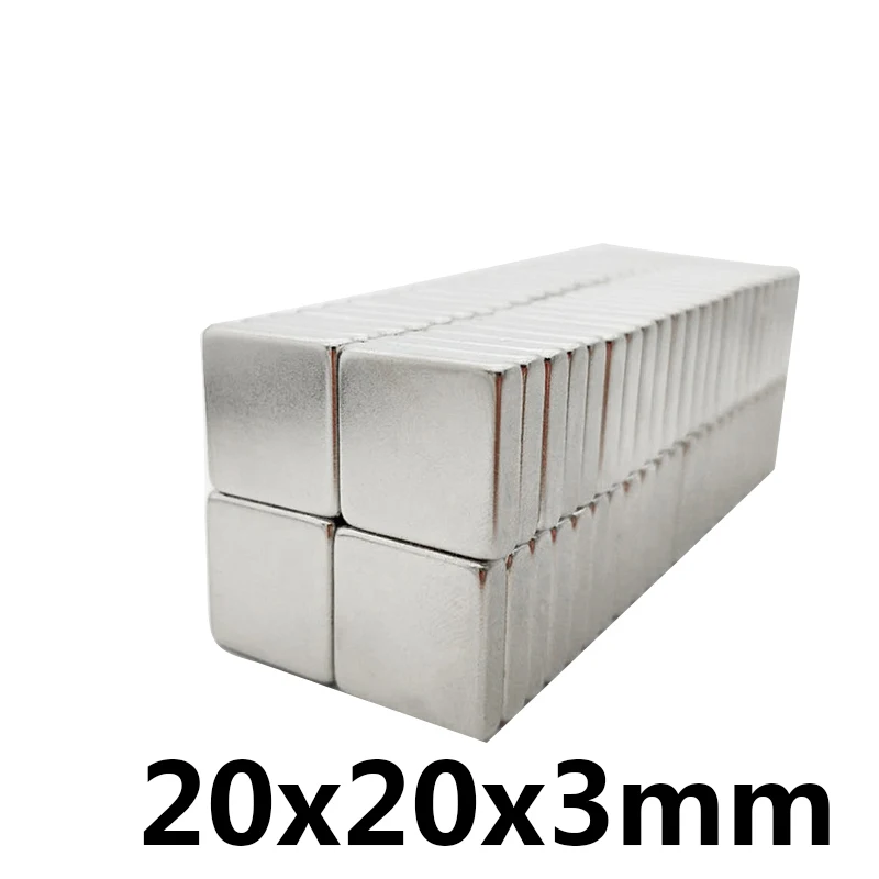 4pcsNeodymium магнит 20x20x3 редкоземельный небольшой сильный блок постоянный 20*20*3 мм холодильник Электромагнит NdFeB никель магнитный квадратный