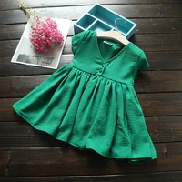 2018 summer kids dresses for girls casual v neck bowknot clothing cute baby toddler girl princess party red green linen dress