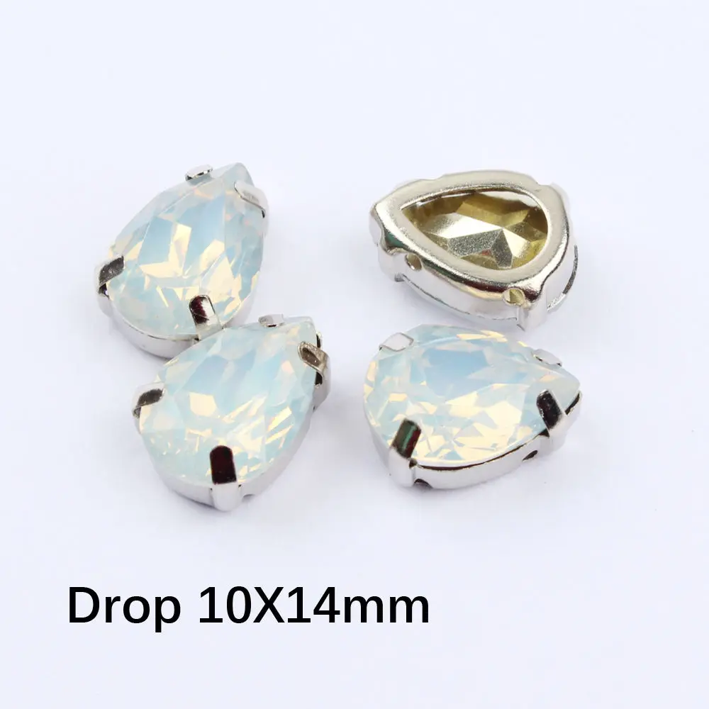 Drop 10X14mm 20pcs Стразы смешанной формы с белым опалом, полимерные Стразы с серебристым клешом, стразы с плоским основанием для одежды - Цвет: Drop 10X14mm 20pcs