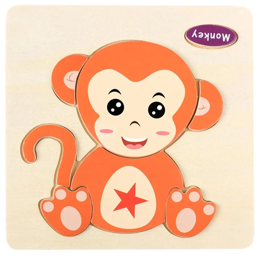 monkey 3D деревянная Когнитивная головоломка для животных, головоломка для кошек, собак, слонов, деревянные игрушки для малышей, детские развивающие игрушки для детей - Цвет: monkey