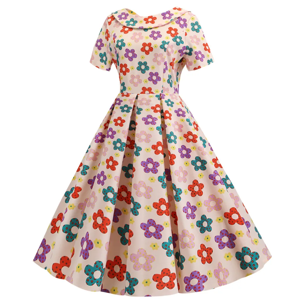 Модное бальное платье с принтом Дамское летнее круглым вырезом коротким рукавом