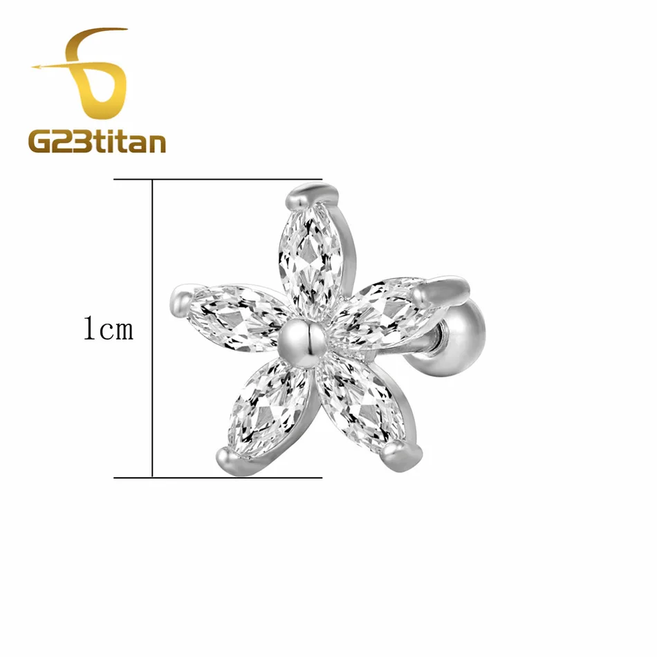 G23titan Украшенные цветком из страз, ушные серьги, Надеваемые На ушной хрящ 16G 6 мм стержня уха для Спиральные серьги в форме раковины пирсинг кольцо Для женщин тела пирсинг ювелирные изделия
