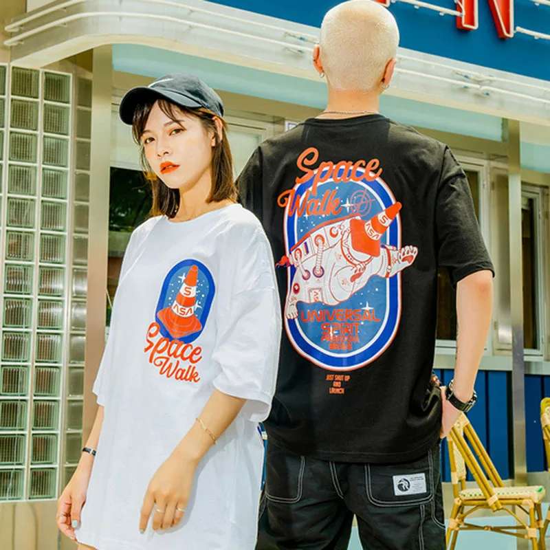 Мужские футболки с забавным космическим медведем винтажный узор уличная одежда