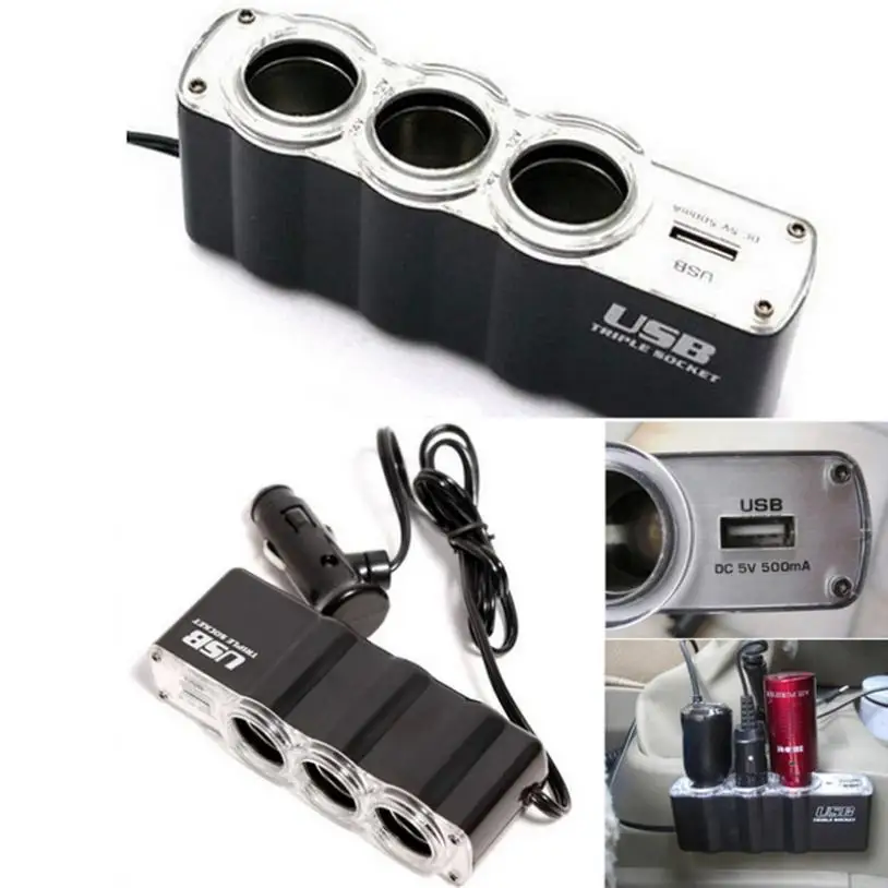 Новинка зарядное устройство USB 1 шт. и три розетки фоторазветвитель Mar6|cigarette lighter