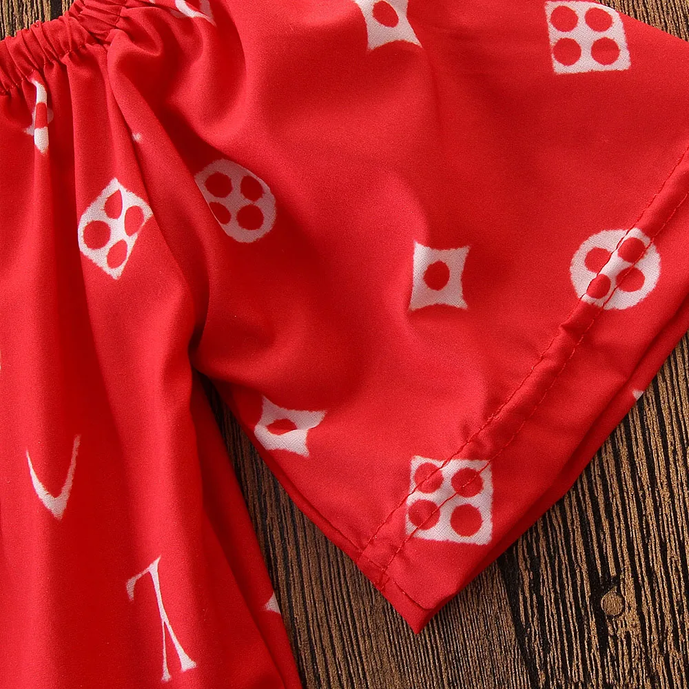 Летние детские модные комплекты одежды для девочек 2 предмета красные топы с