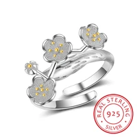 2019 new arrivals pure 925 sterling silver cheery flower rings for women adjustable size ring fashion sterling silver jewelry