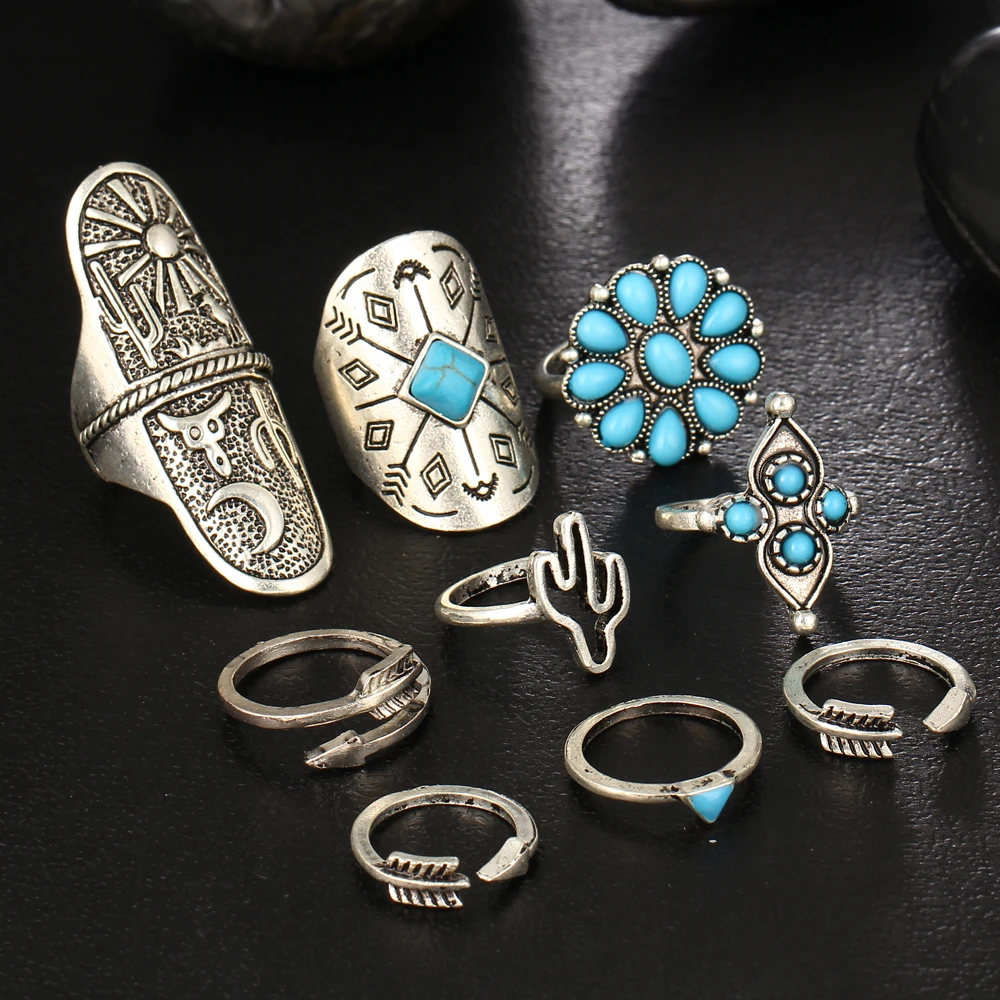 Кольцо женское Винтажное с цветами 9 шт. | Украшения и аксессуары