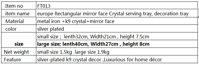 Нержавеющая сталь прямоугольник сервировочный traycrystal лоток для свадебной вечеринки стеклянный поддон зеркальный лоток декоративные подносы FT013