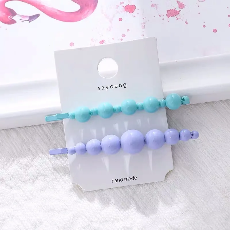 2PCS Blue М мизм 3 шт. имитация жемчуга BB заколки для волос для девочек милые геометрические цветные Заколки для женщин INS заколки для волос ручной работы головные уборы - Цвет: 2PCS Blue