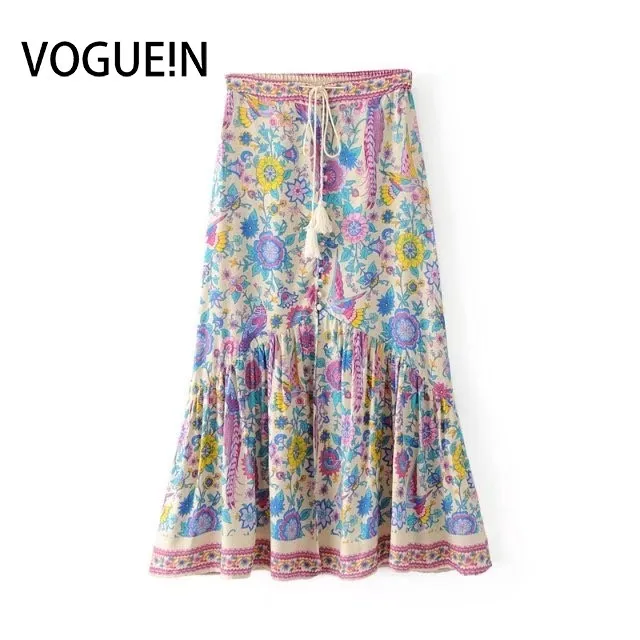 VOGUEIN Новая женская юбка с цветочным принтом и эластичной резинкой на талии