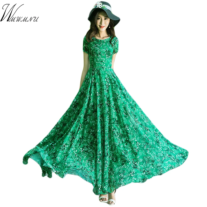 Женское платье с зеленым принтом богемное приталенное шифоновое праздничное