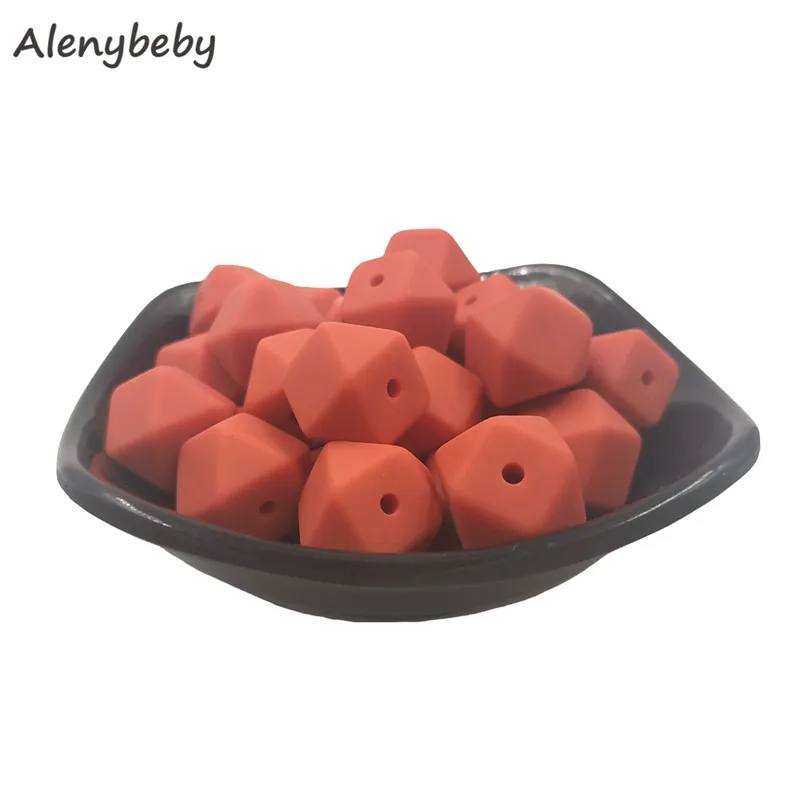 Mandarin red 50 шт. 17 мм Силиконовые шестигранные шарики BPA Бесплатно Детские Прорезыватели для зубов Еда Класс силиконовый Прорезыватель Жевать Ожерелье игрушки Детские подарки для душа - Цвет: Mandarin red