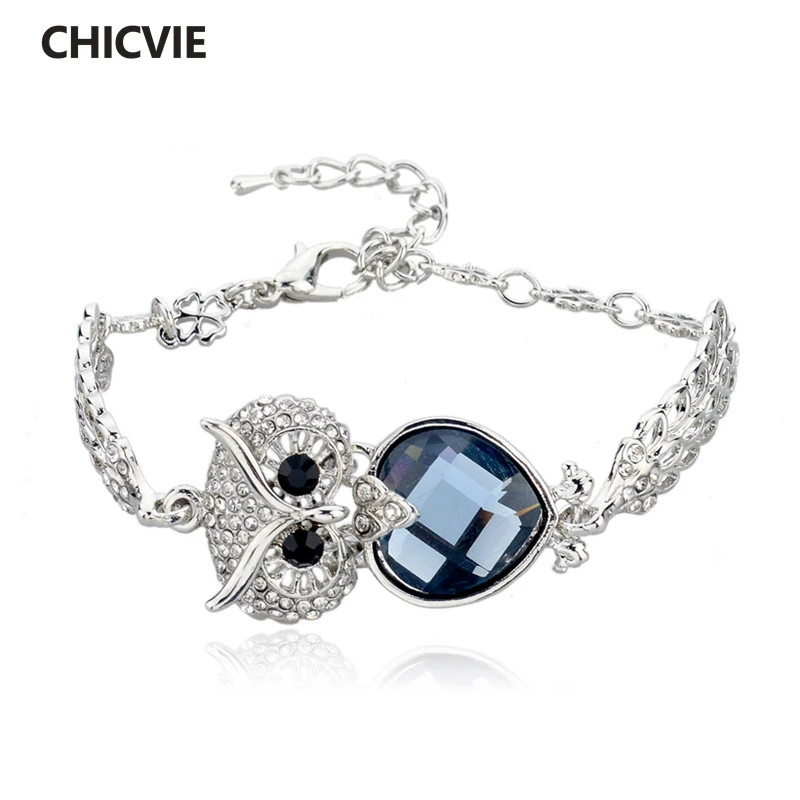 CHICVIE роскошный бренд сова манжеты серебряные браслеты-обручи подвески для женщин
