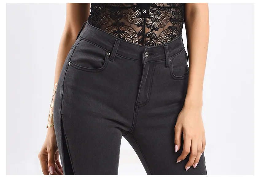 KENNTRICE Slim Fit Elastic Skinny женские брюки клёш Растяжка мягкая средняя талия колокольчик-низ штаны женские джинсы черный