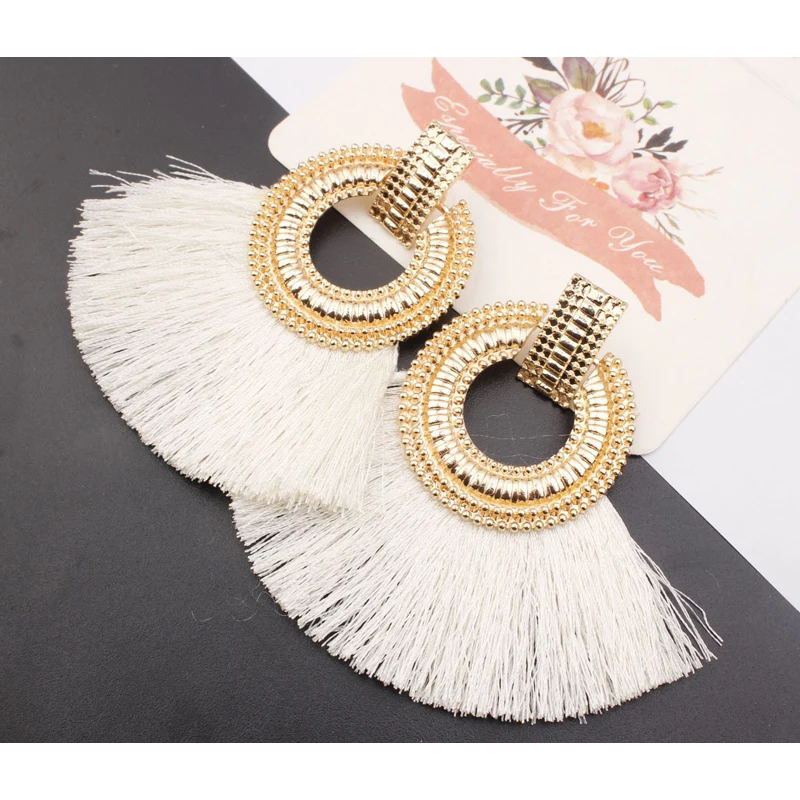 Богемные серьги в виде капель для женщин веер и кисточка большие массивные