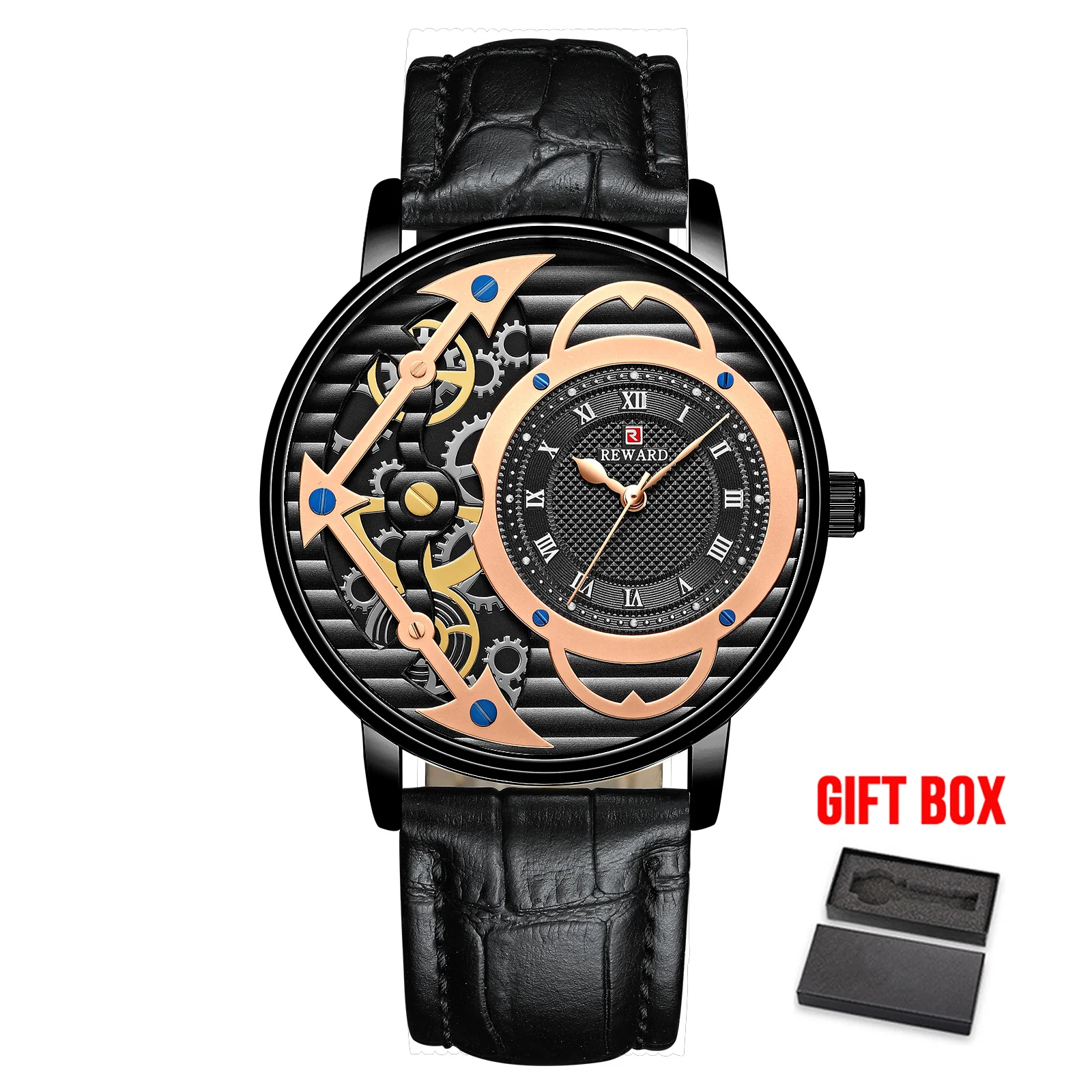 lea black box Наградные мужские часы водонепроницаемые лучший бренд класса люкс Tourbillon кварцевые часы мужские золотые мужские наручные часы Relogio Masculino Dourado - Цвет: lea black box