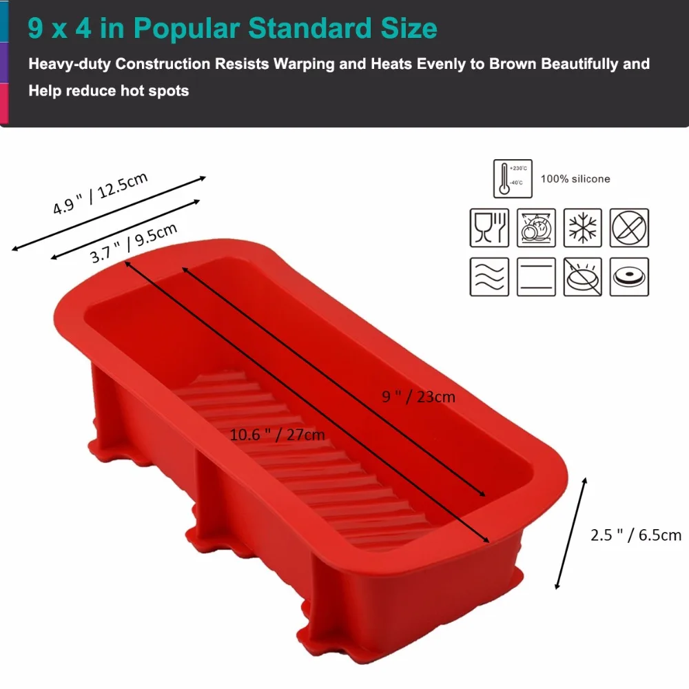 WALFOS Силиконовая прямоугольная форма для выпекания хлеба и кекса|loaf pan|french breadsilicone