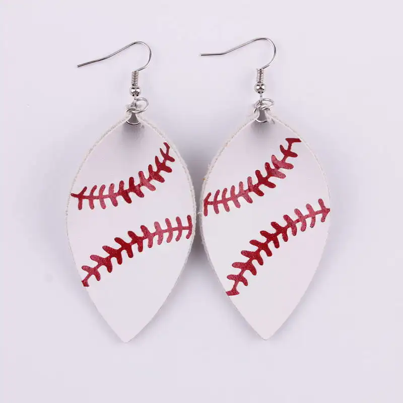 Baseball Softball Soccer Golf Genuine Leather Leaf Teardrop Statement Earrings for Women | Украшения и аксессуары