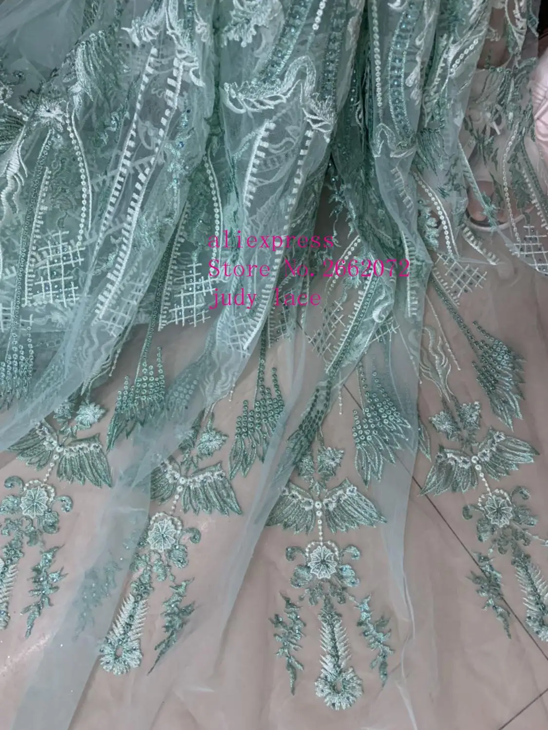 В наличии 5 ярдов/сумка светло зеленая вышивка кружева блестками художественная