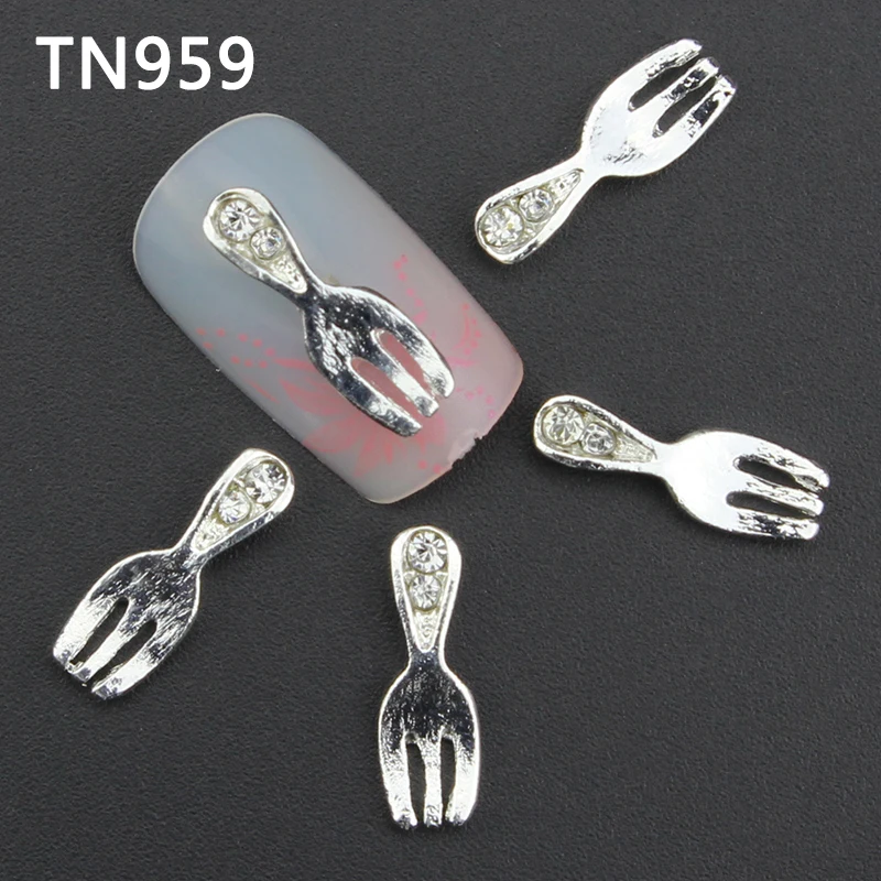 10 шт Блестящая серебряная вилка 3d украшения для дизайна ногтей сплав наклейки