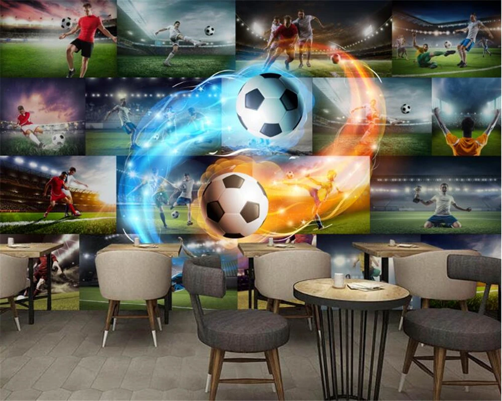 

beibehang Senior indoor fashion wallpaper 3D stereo football star flame photo wall bar KTV backdrop wall papel de parede tapety