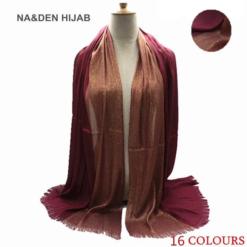 Hot sale gold thread solid fringed scarf women shimmer plain wraps shawl cosy viscose musilm hijabs 10pcs/lot fast shipping |