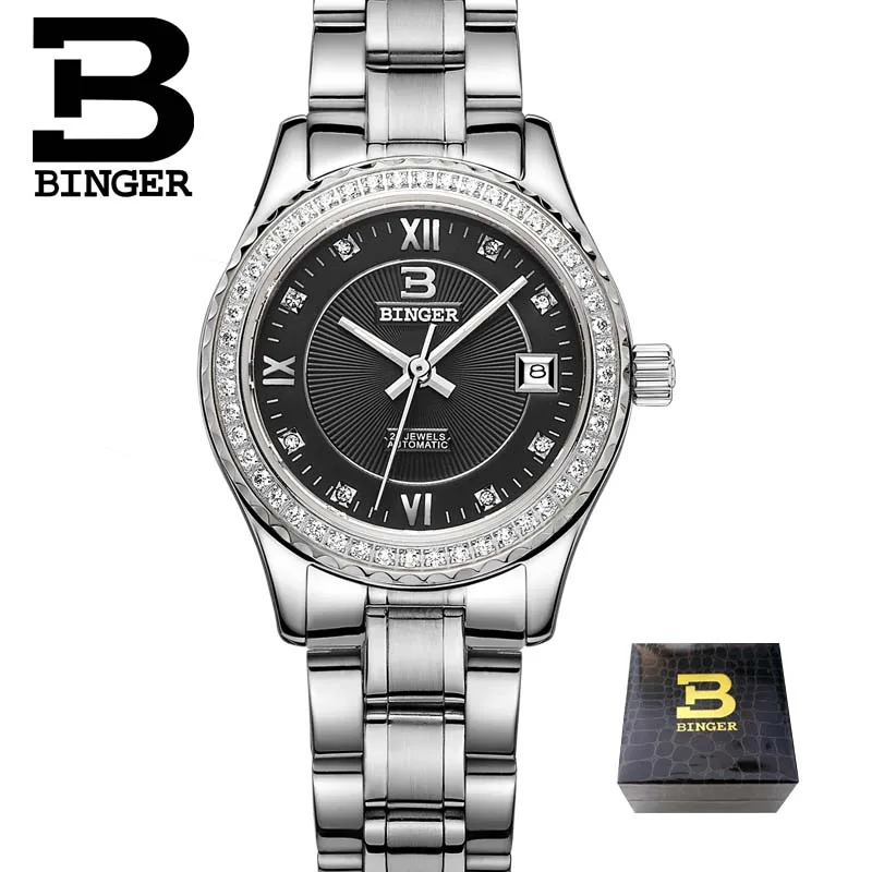 Часы наручные BINGER стальные для мужчин и женщин водонепроницаемые автоматические